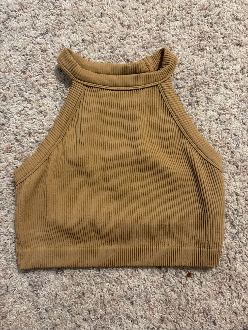 aerie Ribbed High Neck Crop Tank - Camel Brown